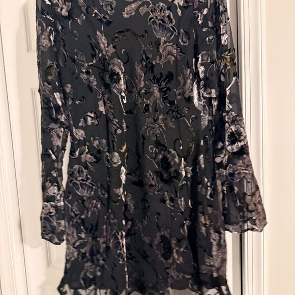 Reformation Black Floral Velvet Long Sleeved Mini Dress - XL - Picture 4 of 6